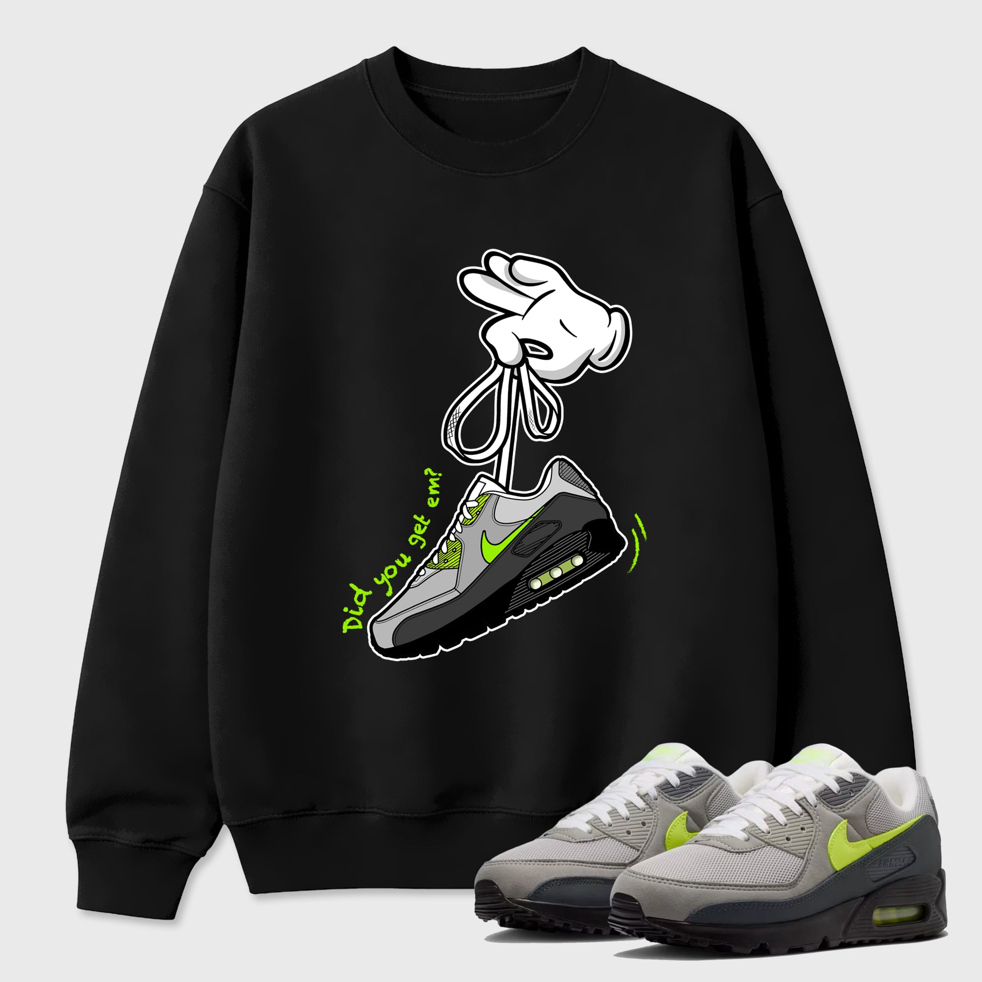 Sneaker match tees – Sneaker Tees To Match Air Max 90 Neon Yellow Shoes – Cartoon Hands Tee Black 1