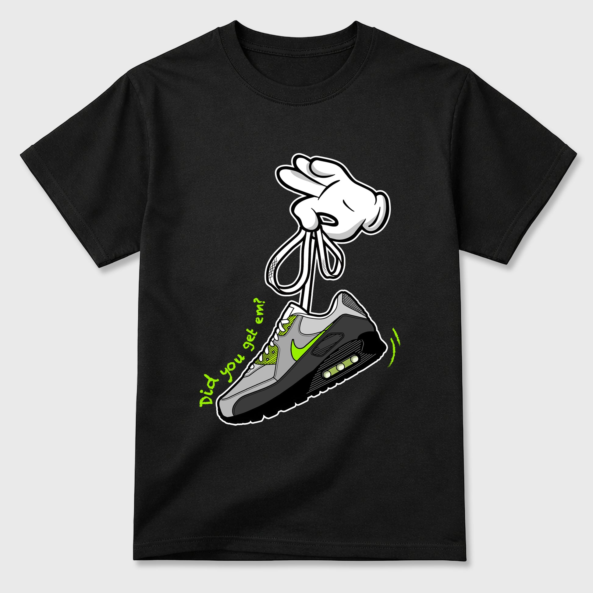 Sneaker match tees – Sneaker Tees To Match Air Max 90 Neon Yellow Shoes – Cartoon Hands Tee Black 2