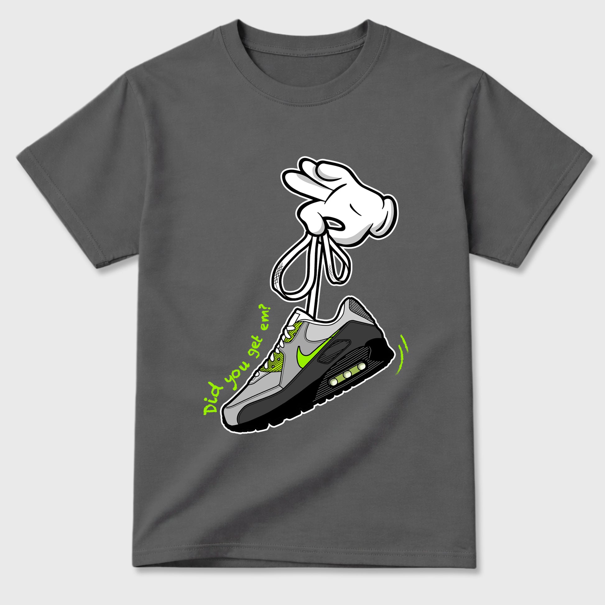 Sneaker match tees – Sneaker Tees To Match Air Max 90 Neon Yellow Shoes – Cartoon Hands Tee Cool Grey 2