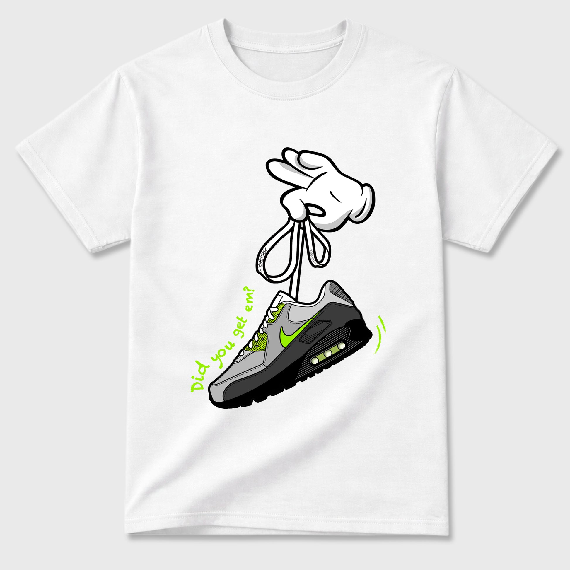 Sneaker match tees – Sneaker Tees To Match Air Max 90 Neon Yellow Shoes – Cartoon Hands Tee White 2