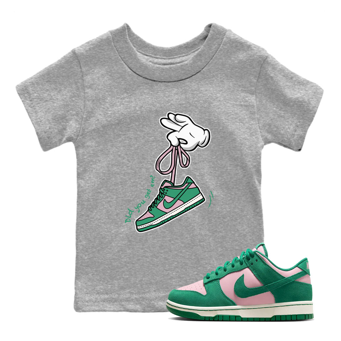 Dunk Low Medium Soft Pink Malachite shirt to match jordans Cartoon Hands sneaker tees Dunks Medium Soft Pink Malachite Streetwear Brand SNRT Sneaker Release Tees baby toddler Heather Grey 1 cotton Shirt
