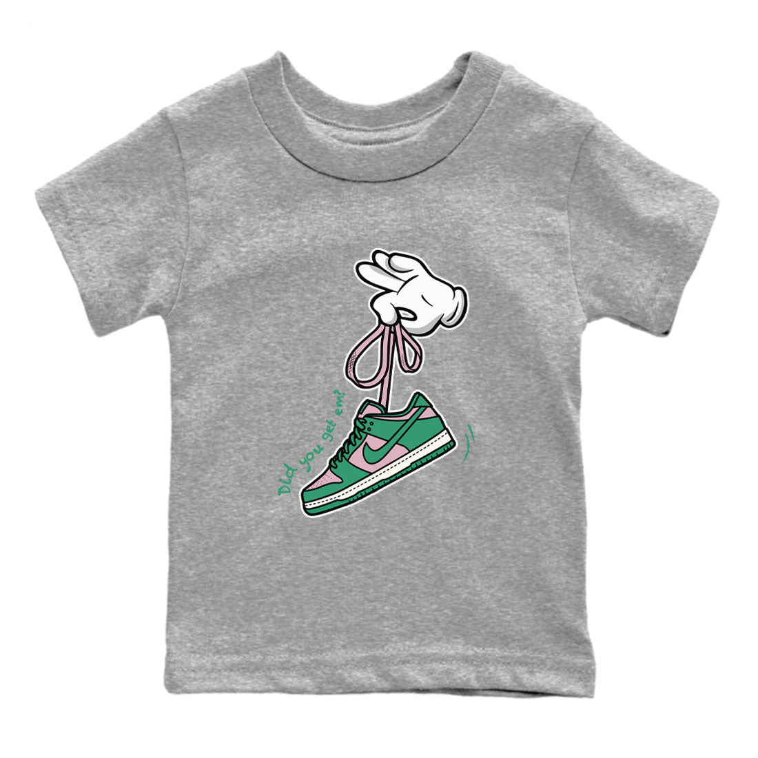 Dunk Low Medium Soft Pink Malachite shirt to match jordans Cartoon Hands sneaker tees Dunks Medium Soft Pink Malachite Streetwear Brand SNRT Sneaker Release Tees baby toddler Heather Grey 2 cotton Shirt