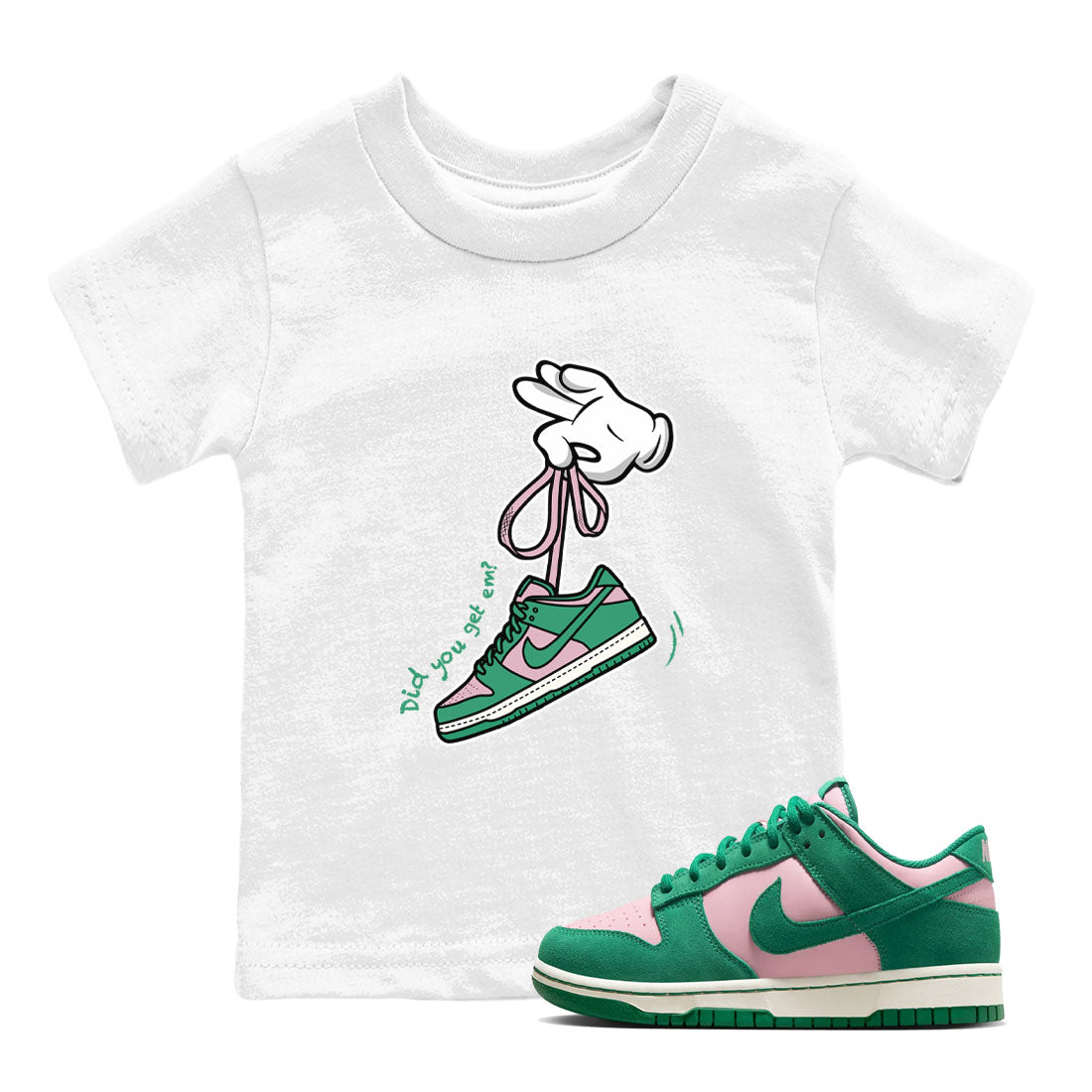 Dunk Low Medium Soft Pink Malachite shirt to match jordans Cartoon Hands sneaker tees Dunks Medium Soft Pink Malachite Streetwear Brand SNRT Sneaker Release Tees baby toddler White 1 cotton Shirt