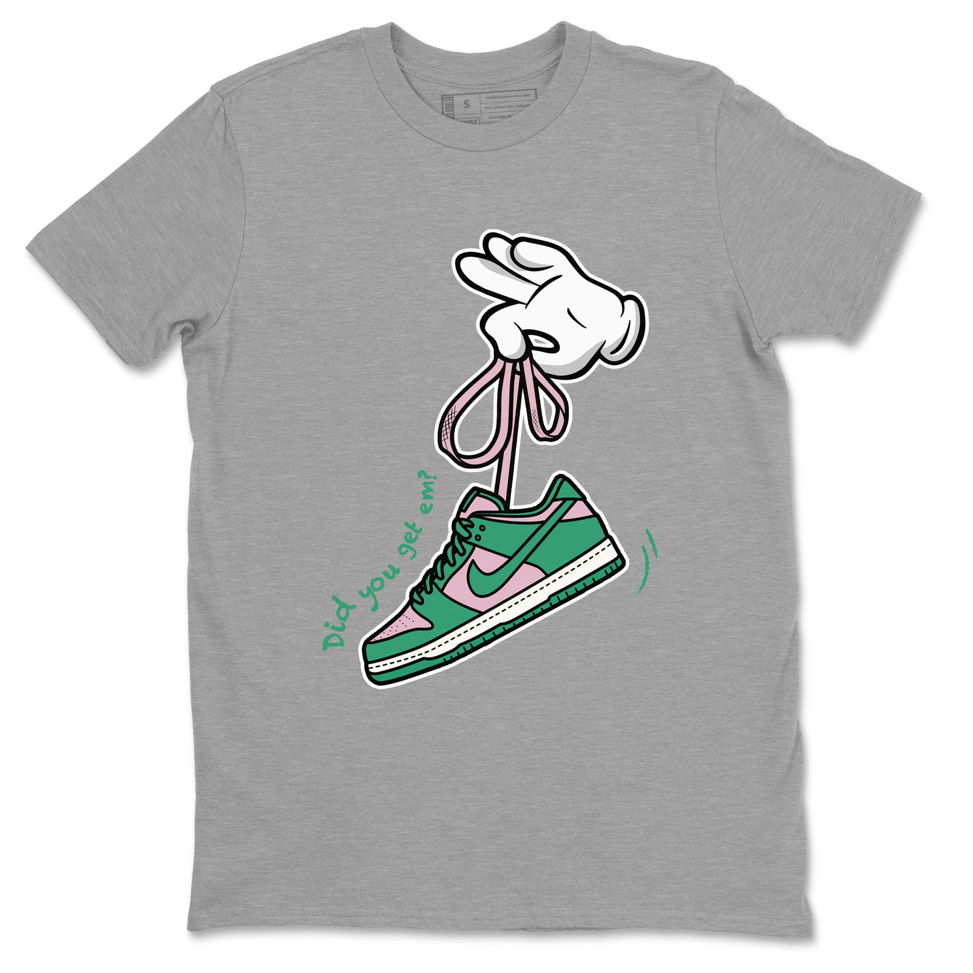 Dunk Low Medium Soft Pink Malachite shirt to match jordans Cartoon Hands sneaker tees Dunks Medium Soft Pink Malachite Streetwear Brand SNRT Sneaker Release Tees unisex cotton Heather Grey 2 crew neck shirt