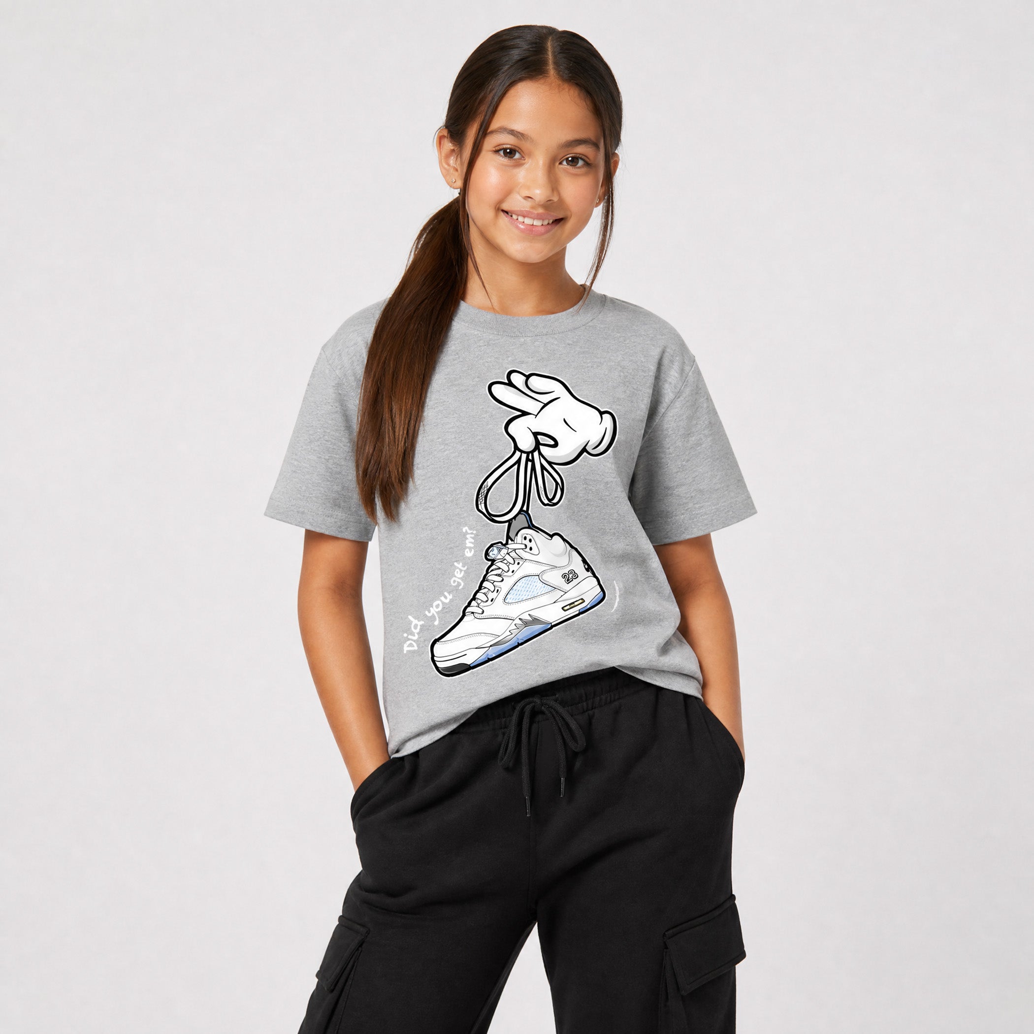 Cartoon Hands SNRT Sneaker Tees Kids - Air Jordan 5 White Metallic - SNRT Sneaker T-shirts