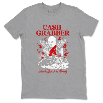 Cash Grabber sneaker match t-shirt styled to complete your fit with the Air Force 1 University Red sneakers, shown in Heather Grey 2.