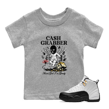 Sneaker match tees – Sneaker Tees To Match Air Jordan 12 Taxi Shoes – Cash Grabber Kids T-Shirt Heather Grey 1