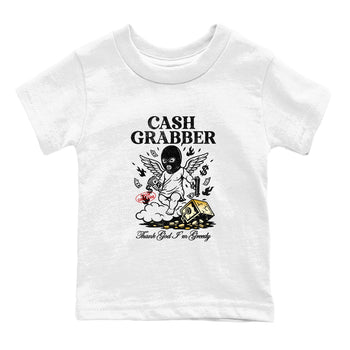 Sneaker match tees – Sneaker Tees To Match Air Jordan 12 Taxi Shoes – Cash Grabber Kids T-Shirt White 2