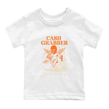 Cash Grabber baby and kids t-shirt crafted for little sneakerheads to shine with the Air Jordan 3 Starfish sneakers, displayed in White 2.