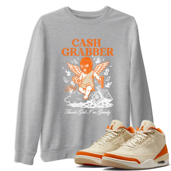 Cash Grabber sneaker match t-shirt styled to complete your fit with the Air Jordan 3 Starfish sneakers, shown in Heather Grey 1.