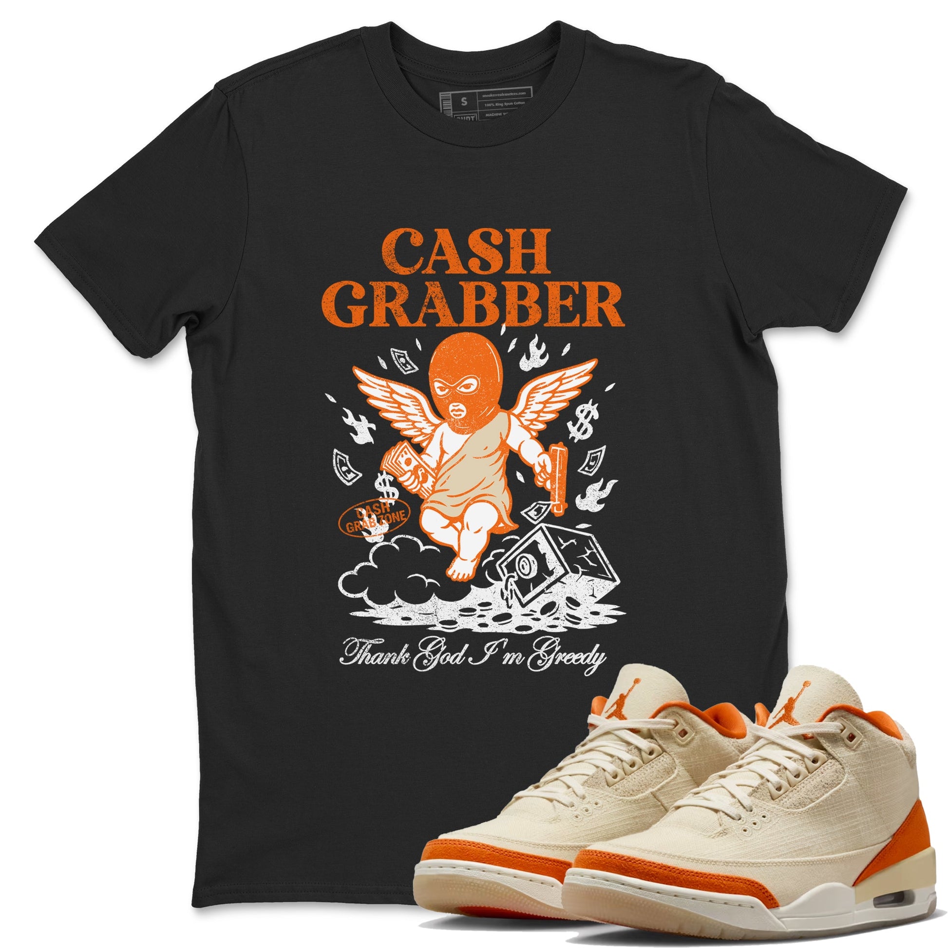 Cash Grabber sneaker match t-shirt styled to complete your fit with the Air Jordan 3 Starfish sneakers, shown in Black 1.