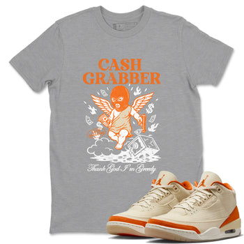 Cash Grabber sneaker match t-shirt styled to complete your fit with the Air Jordan 3 Starfish sneakers, shown in Heather Grey 1.