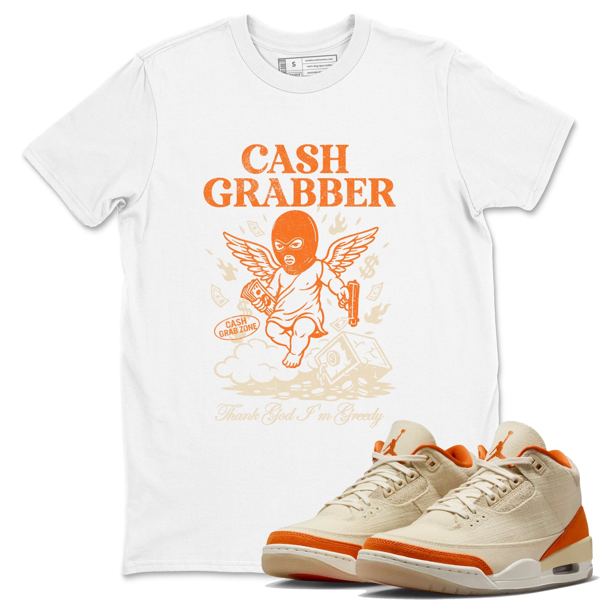 Cash Grabber sneaker match t-shirt styled to complete your fit with the Air Jordan 3 Starfish sneakers, shown in White 1.