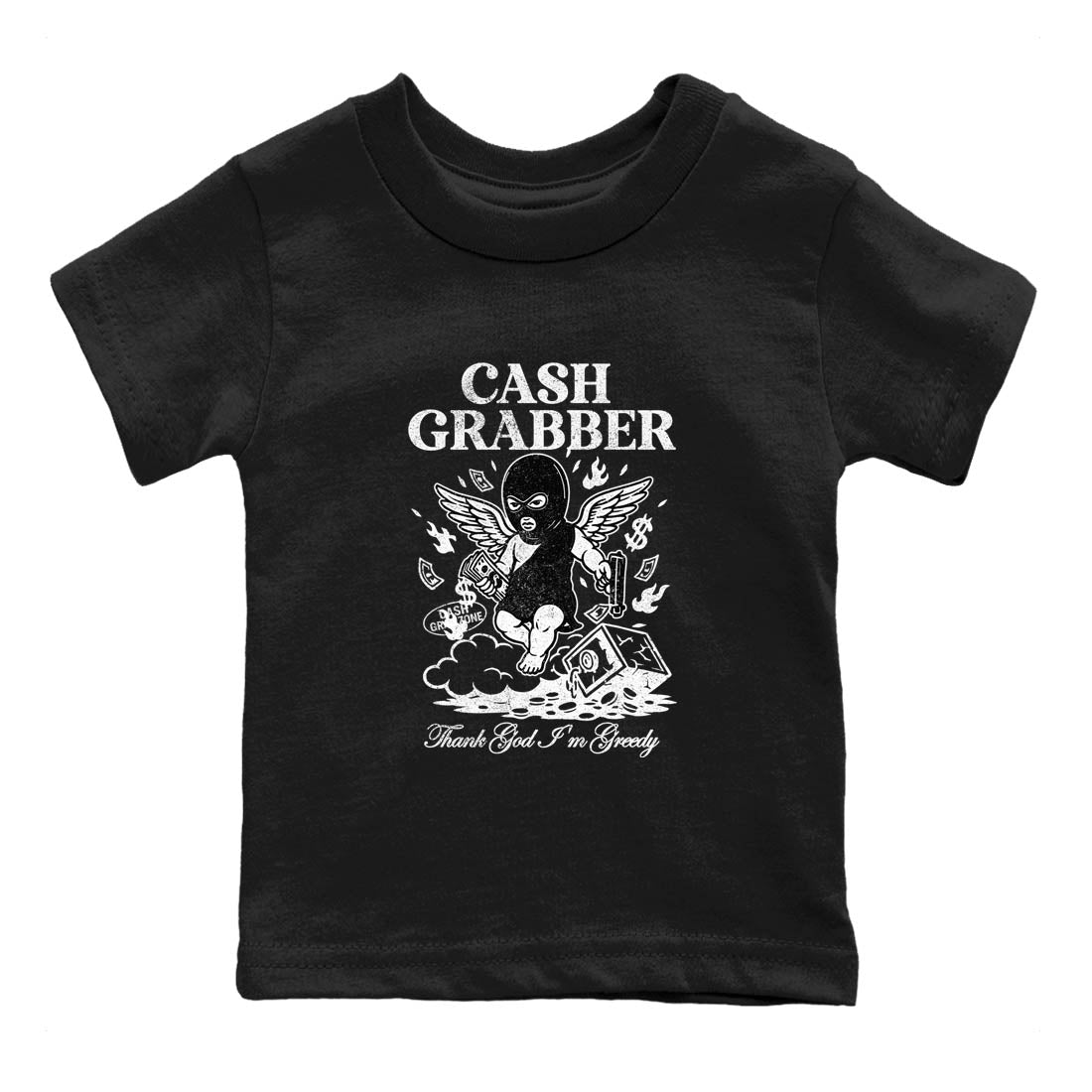 Best Sneakerfit graphic tee – Sneaker Tees To Match Air Jordan 4 Retro Black Cat Sneakers – Cash Grabber Kids T-Shirt Black 2