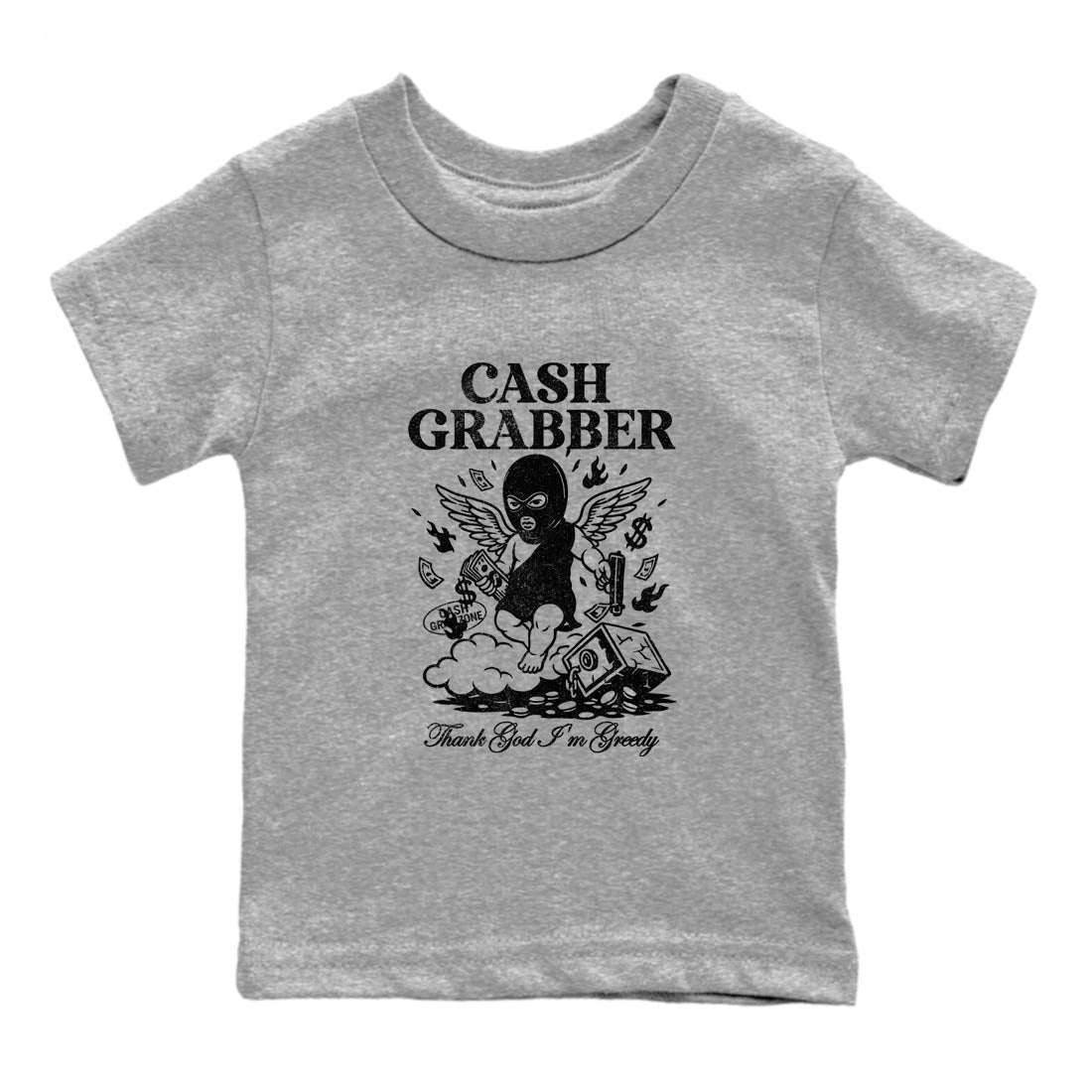 Best Sneakerfit graphic tee – Sneaker Tees To Match Air Jordan 4 Retro Black Cat Sneakers – Cash Grabber Kids T-Shirt Heather Grey 2