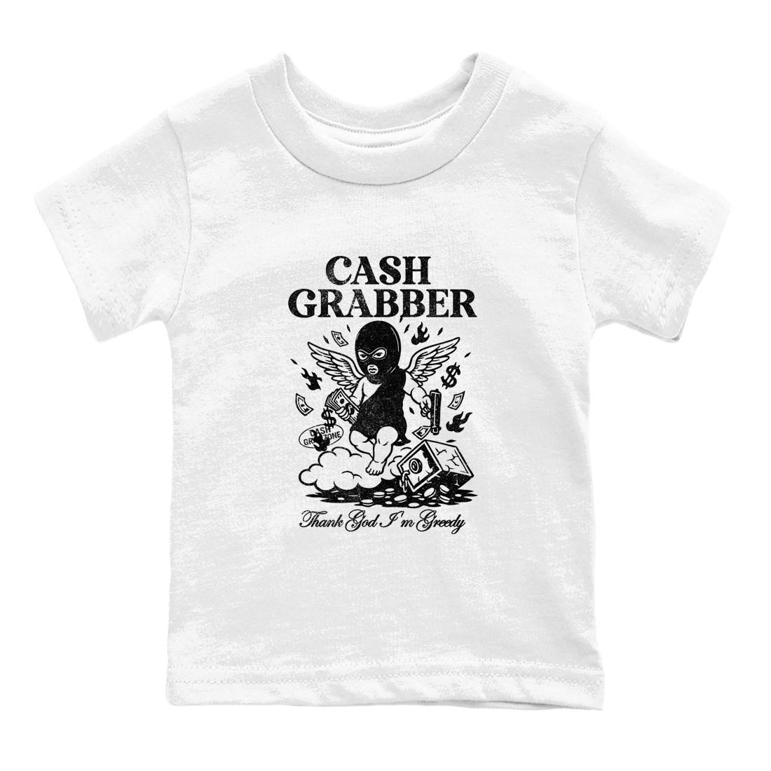 Best Sneakerfit graphic tee – Sneaker Tees To Match Air Jordan 4 Retro Black Cat Sneakers – Cash Grabber Kids T-Shirt White 2