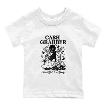 Best Sneakerfit graphic tee – Sneaker Tees To Match Air Jordan 4 Retro Black Cat Sneakers – Cash Grabber Kids T-Shirt White 2