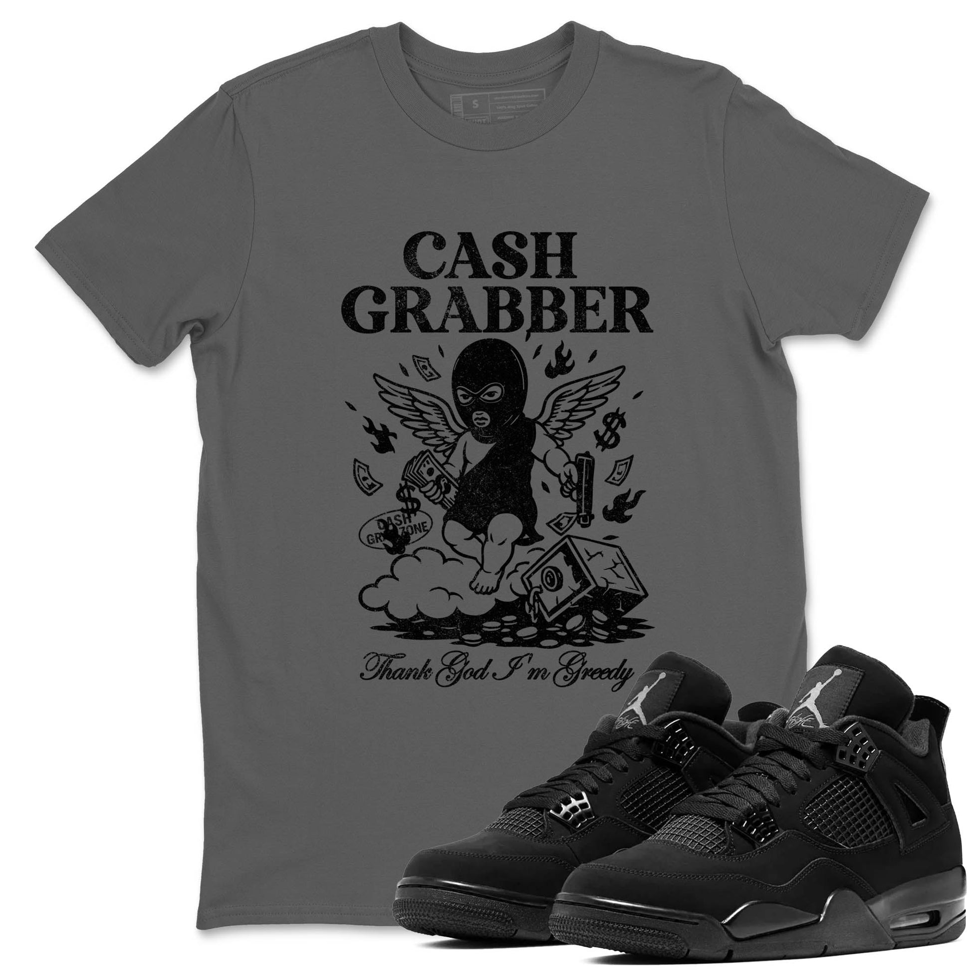Best Sneakerfit graphic tee – Sneaker Tees To Match Air Jordan 4 Retro Black Cat Sneakers – Cash Grabber Tee Cool Grey 1