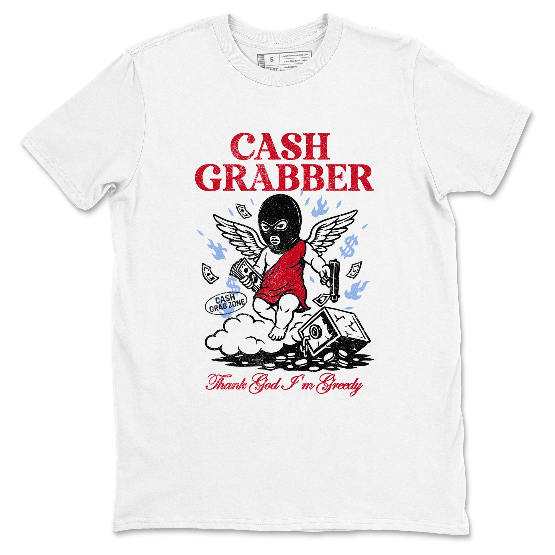 Sneaker match tees – Sneaker Tees To Match Air Jordan 5 Fire Red Shoes – Cash Grabber Tee White 2