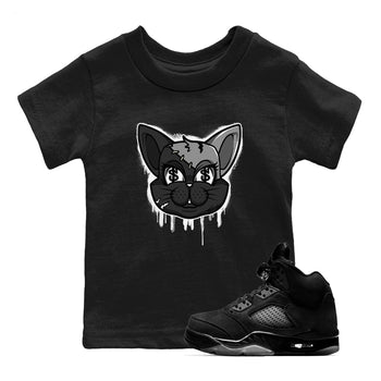 5s Black Cat shirts to match jordans Cat Face sneaker match tees Air Jordan 5 Black Cat SNRT Sneaker Release Tees Youth Baby Black 1 crew neck shirts
