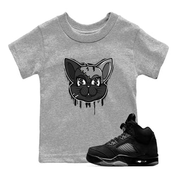 5s Black Cat shirts to match jordans Cat Face sneaker match tees Air Jordan 5 Black Cat SNRT Sneaker Release Tees Youth Baby Heather Grey 1 crew neck shirts