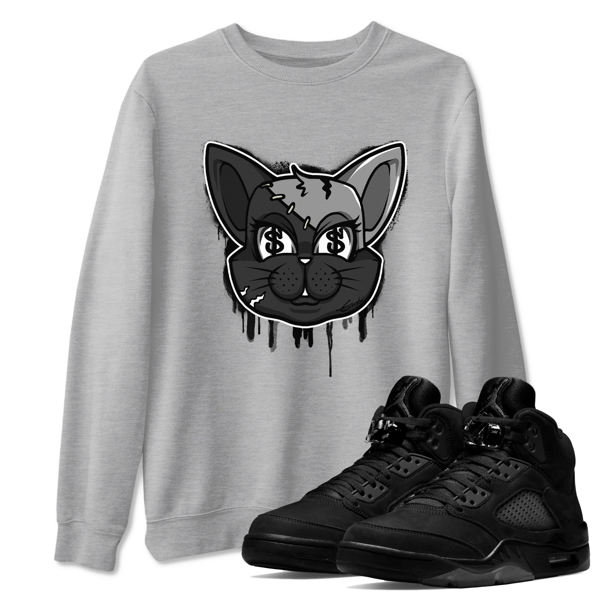 5s Black Cat shirts to match jordans Cat Face sneaker match tees Air Jordan 5 Black Cat SNRT Sneaker Release Tees unisex cotton Heather Grey 1 crew neck shirts