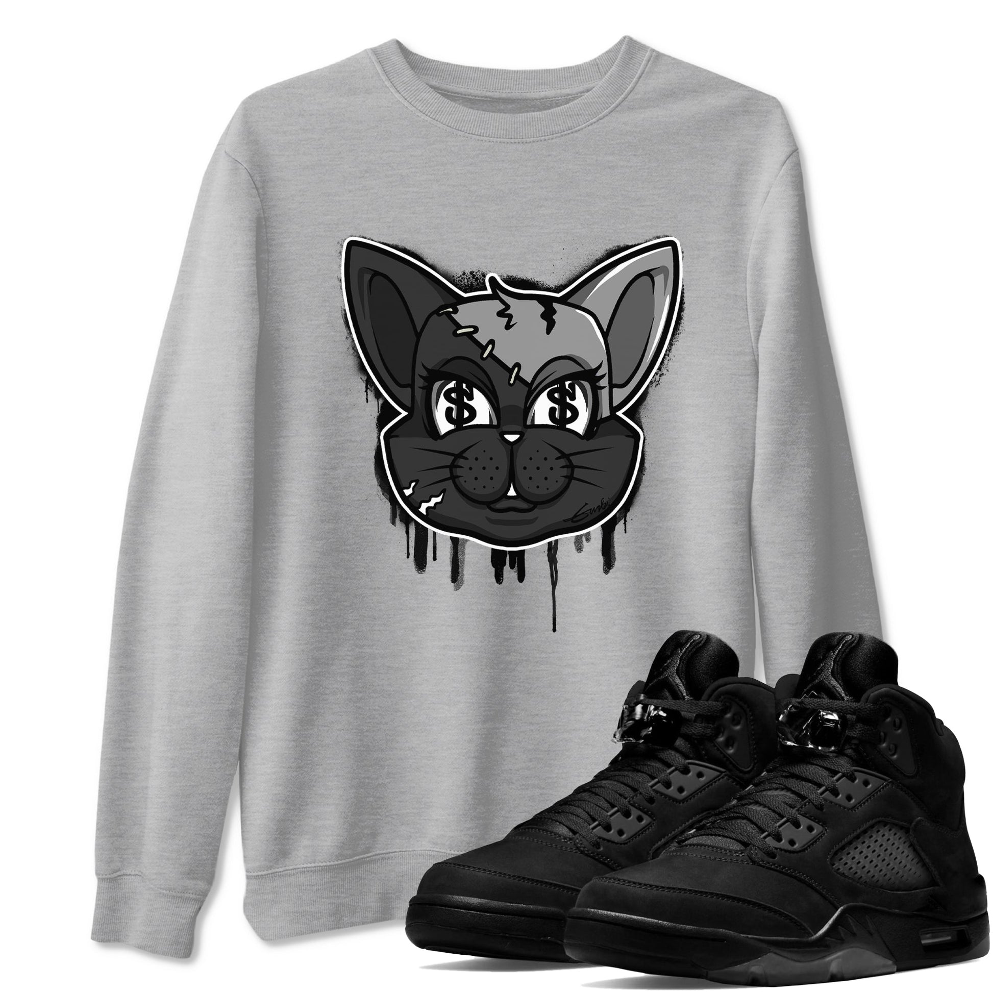 5s Black Cat shirts to match jordans Cat Face sneaker match tees Air Jordan 5 Black Cat SNRT Sneaker Release Tees unisex cotton Heather Grey 1 crew neck shirts