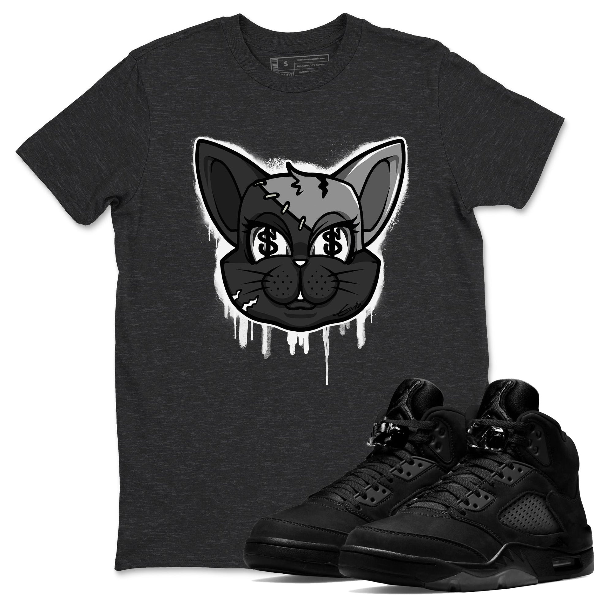 5s Black Cat shirts to match jordans Cat Face sneaker match tees Air Jordan 5 Black Cat SNRT Sneaker Release Tees unisex cotton Charcoal Heather 1 crew neck shirts