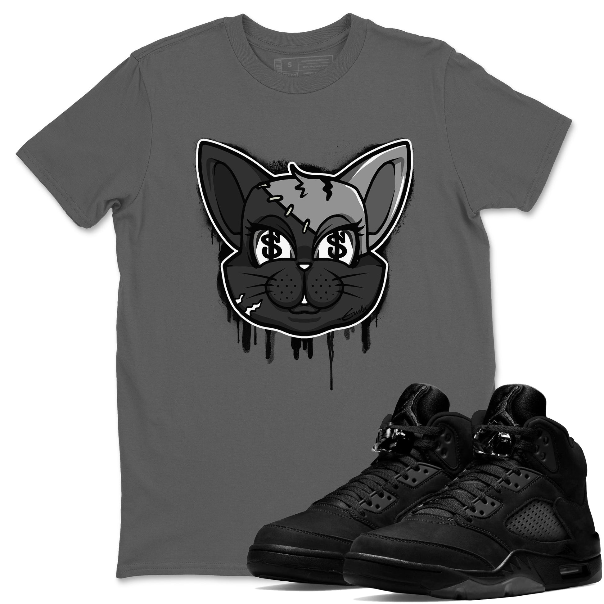 5s Black Cat shirts to match jordans Cat Face sneaker match tees Air Jordan 5 Black Cat SNRT Sneaker Release Tees unisex cotton Cool Grey 1 crew neck shirts