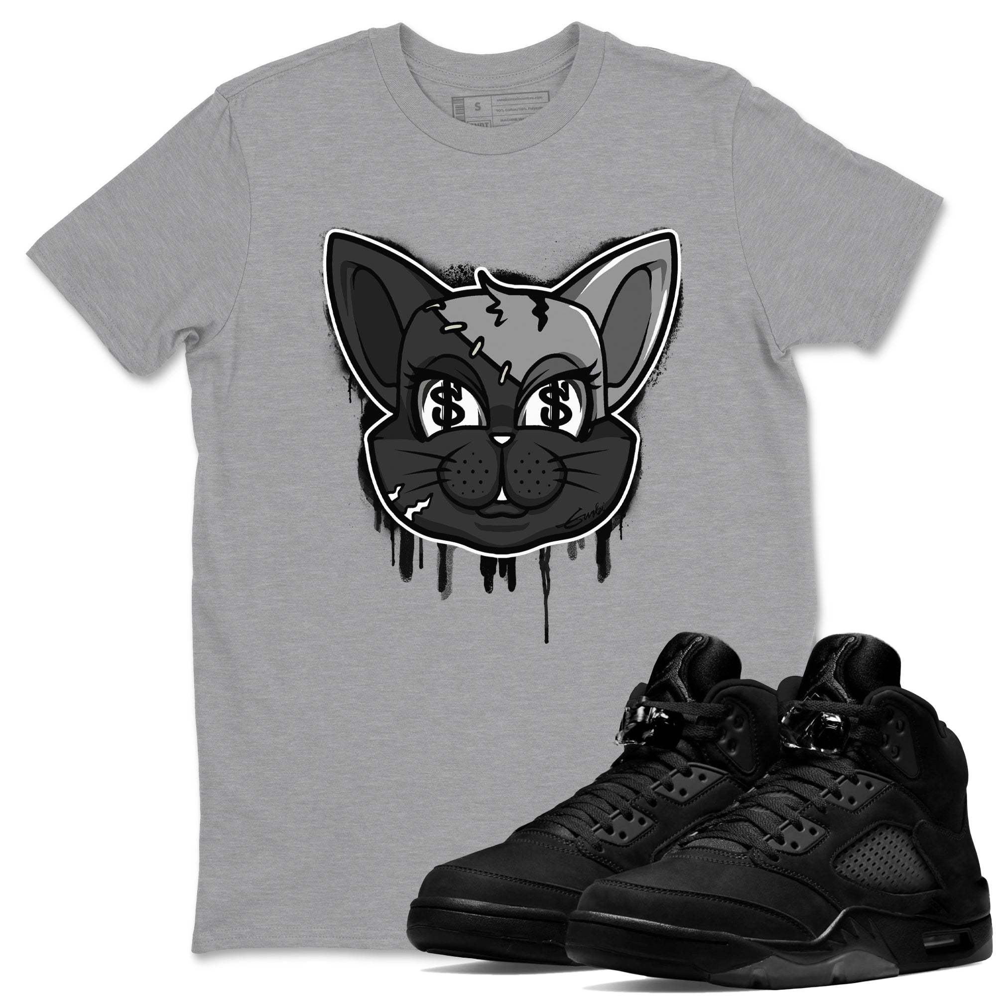 5s Black Cat shirts to match jordans Cat Face sneaker match tees Air Jordan 5 Black Cat SNRT Sneaker Release Tees unisex cotton Heather Grey 1 crew neck shirts
