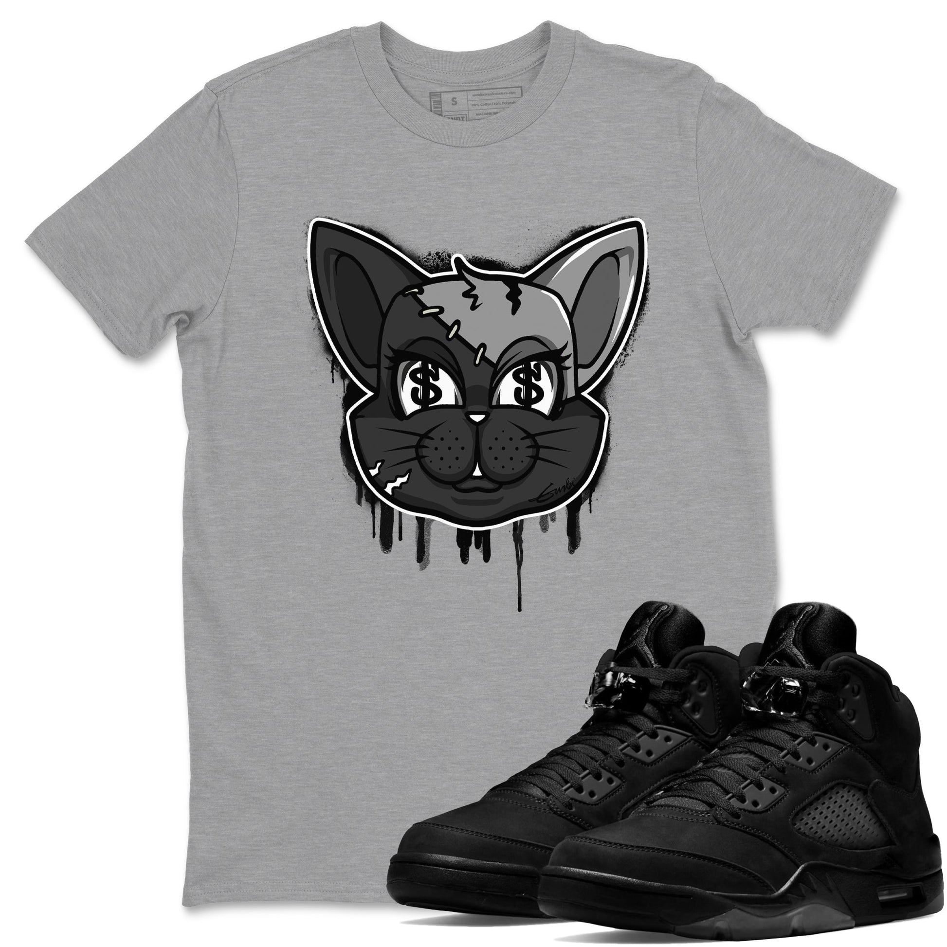 5s Black Cat shirts to match jordans Cat Face sneaker match tees Air Jordan 5 Black Cat SNRT Sneaker Release Tees unisex cotton Heather Grey 1 crew neck shirts