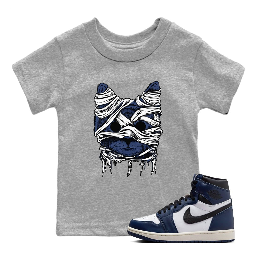 1s Midnight Navy shirts to match jordans Cat Mummy unique Halloween sneaker tee Air Jordan 1 Midnight Navy match shoes to clothes SNRT Sneaker Tees Youth Baby Heather Grey 1 tee