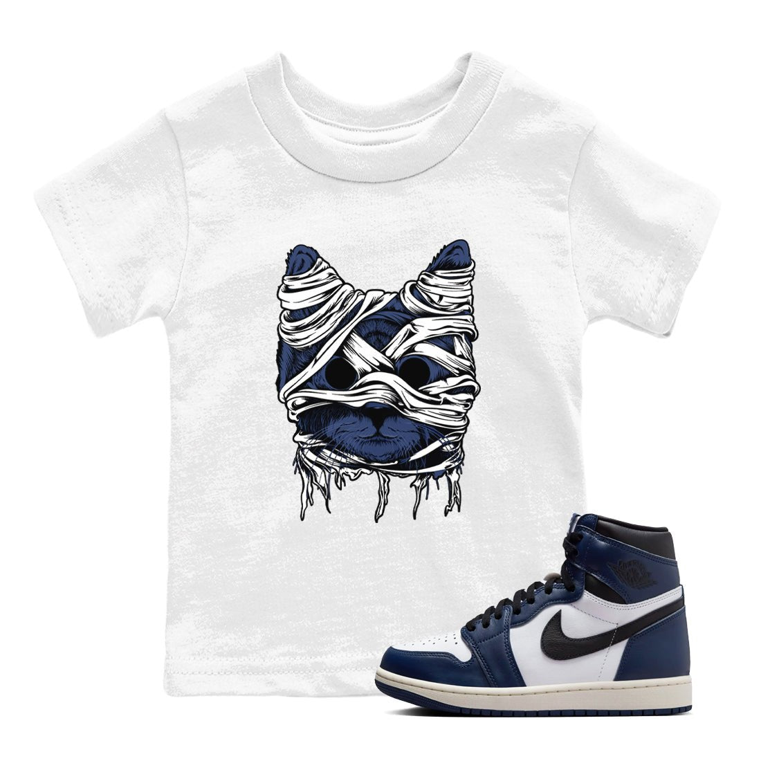 1s Midnight Navy shirts to match jordans Cat Mummy unique Halloween sneaker tee Air Jordan 1 Midnight Navy match shoes to clothes SNRT Sneaker Tees Youth Baby White 1 tee