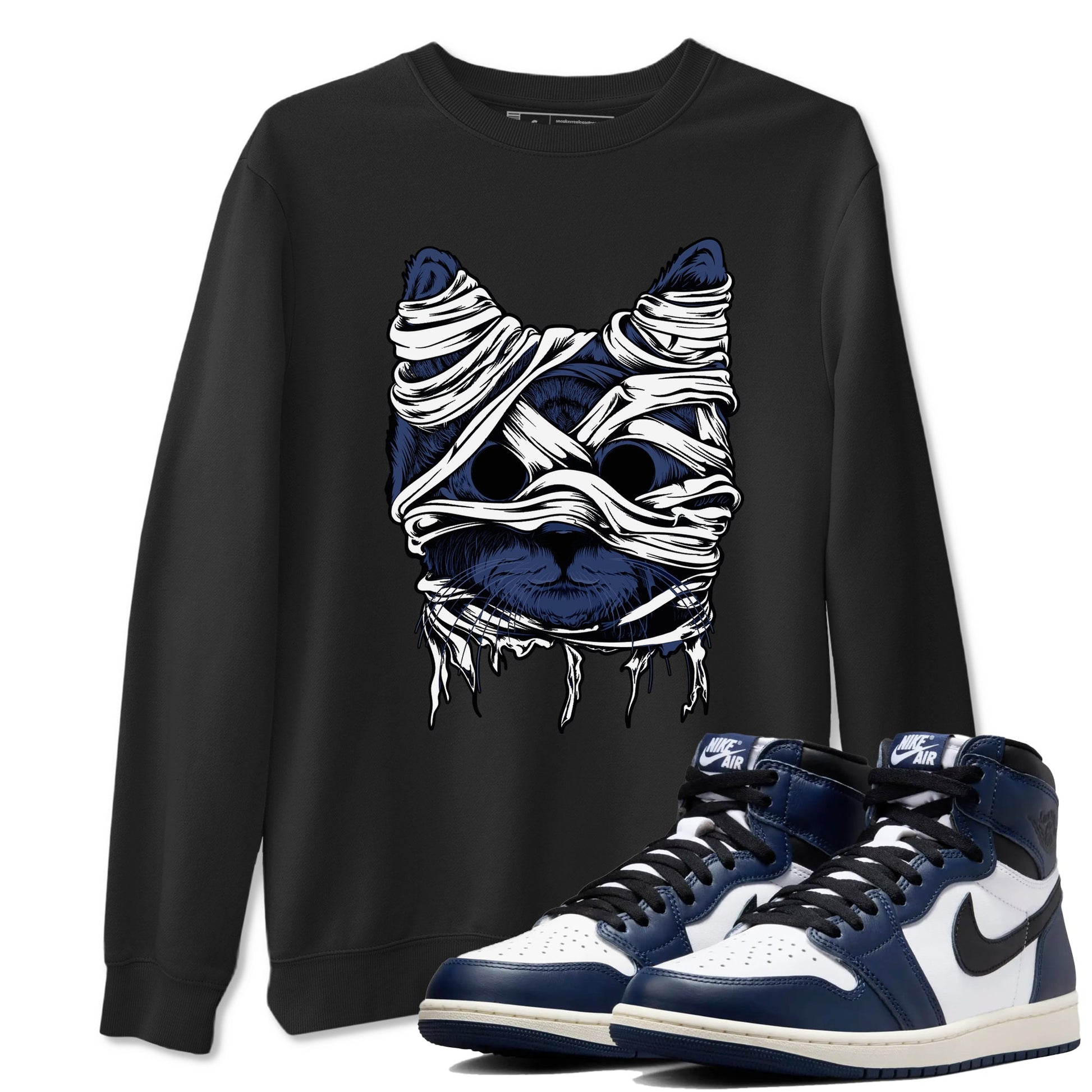 1s Midnight Navy shirts to match jordans Cat Mummy unique Halloween sneaker tee Air Jordan 1 Midnight Navy match shoes to clothes SNRT Sneaker Tees unisex cotton Black 1 shirts