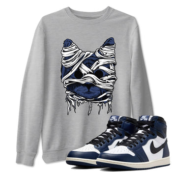 1s Midnight Navy shirts to match jordans Cat Mummy unique Halloween sneaker tee Air Jordan 1 Midnight Navy match shoes to clothes SNRT Sneaker Tees unisex cotton Heather Grey 1 shirts