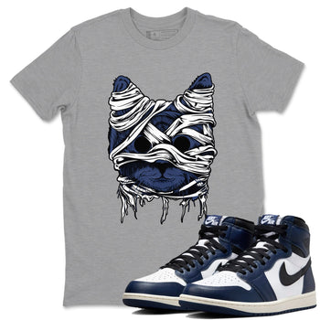 1s Midnight Navy shirts to match jordans Cat Mummy unique Halloween sneaker tee Air Jordan 1 Midnight Navy match shoes to clothes SNRT Sneaker Tees unisex cotton Heather Grey 1 shirts