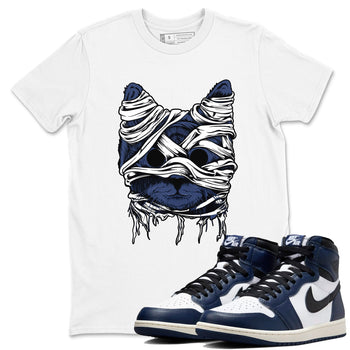 1s Midnight Navy shirts to match jordans Cat Mummy unique Halloween sneaker tee Air Jordan 1 Midnight Navy match shoes to clothes SNRT Sneaker Tees unisex cotton White 1 shirts