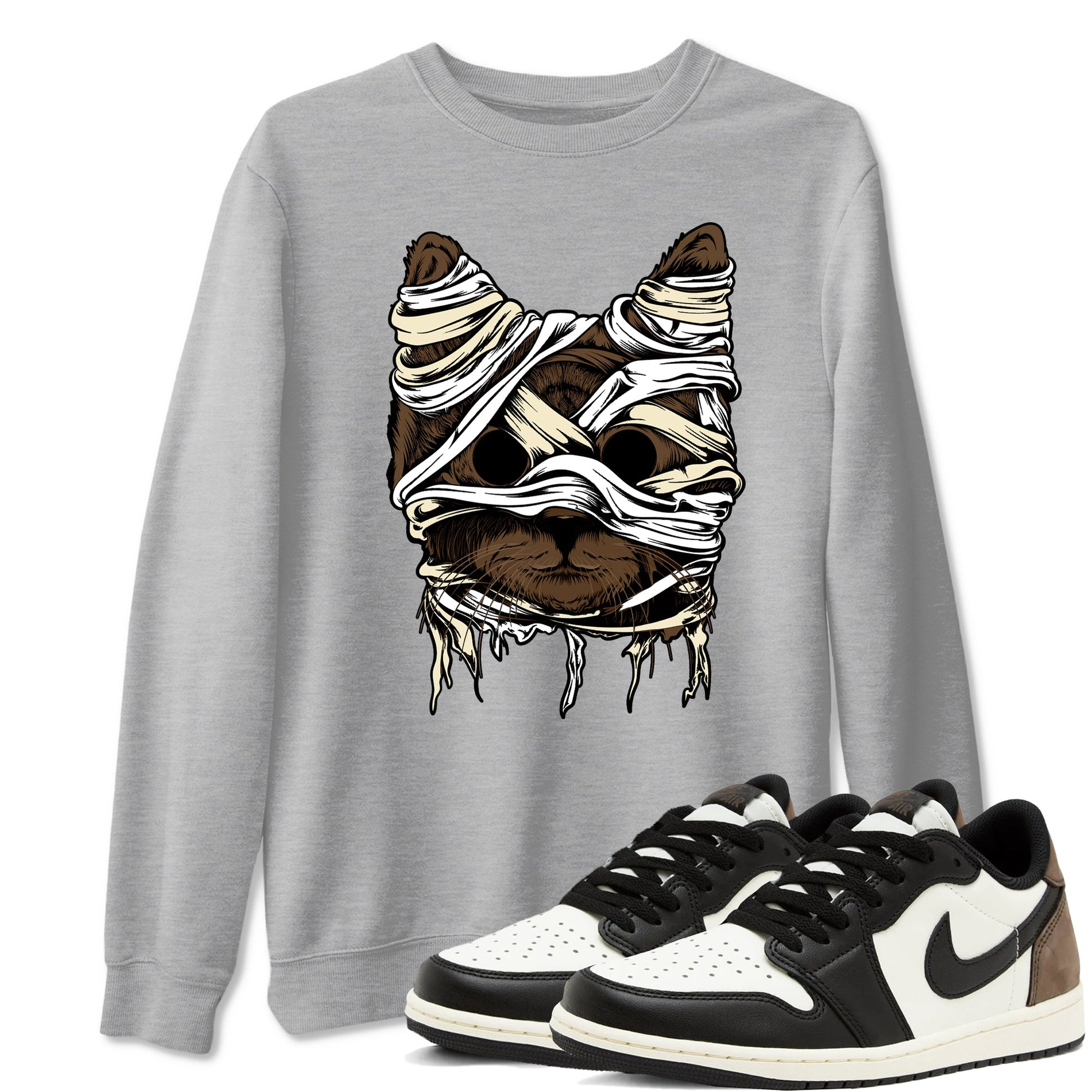 1s Mocha shirts to match jordans Cat Mummy unique Halloween sneaker tee Air Jordan 1 Mocha match shoes to clothes SNRT Sneaker Tees unisex cotton Heather Grey 1 shirts