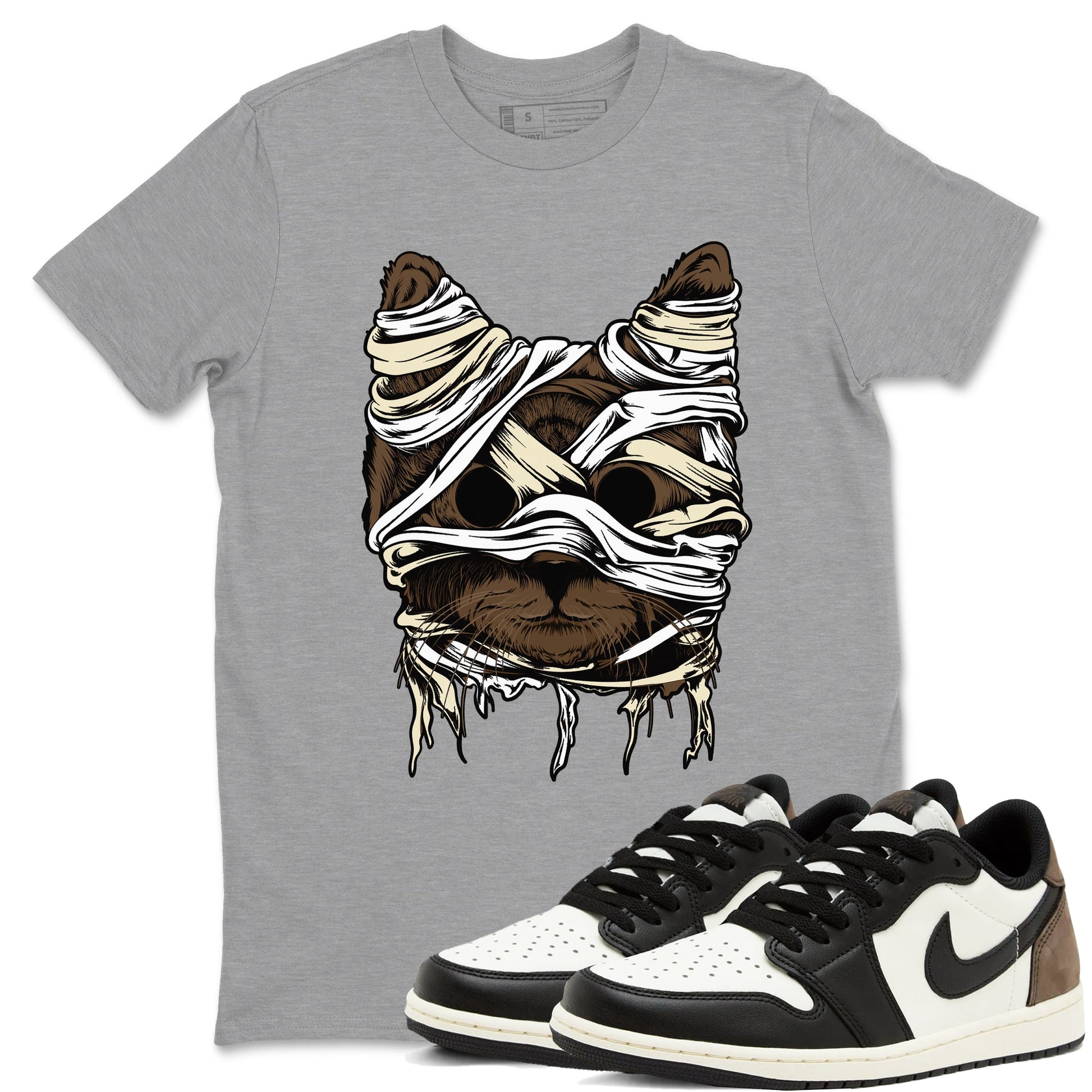 1s Mocha shirts to match jordans Cat Mummy unique Halloween sneaker tee Air Jordan 1 Mocha match shoes to clothes SNRT Sneaker Tees unisex cotton Heather Grey 1 shirts