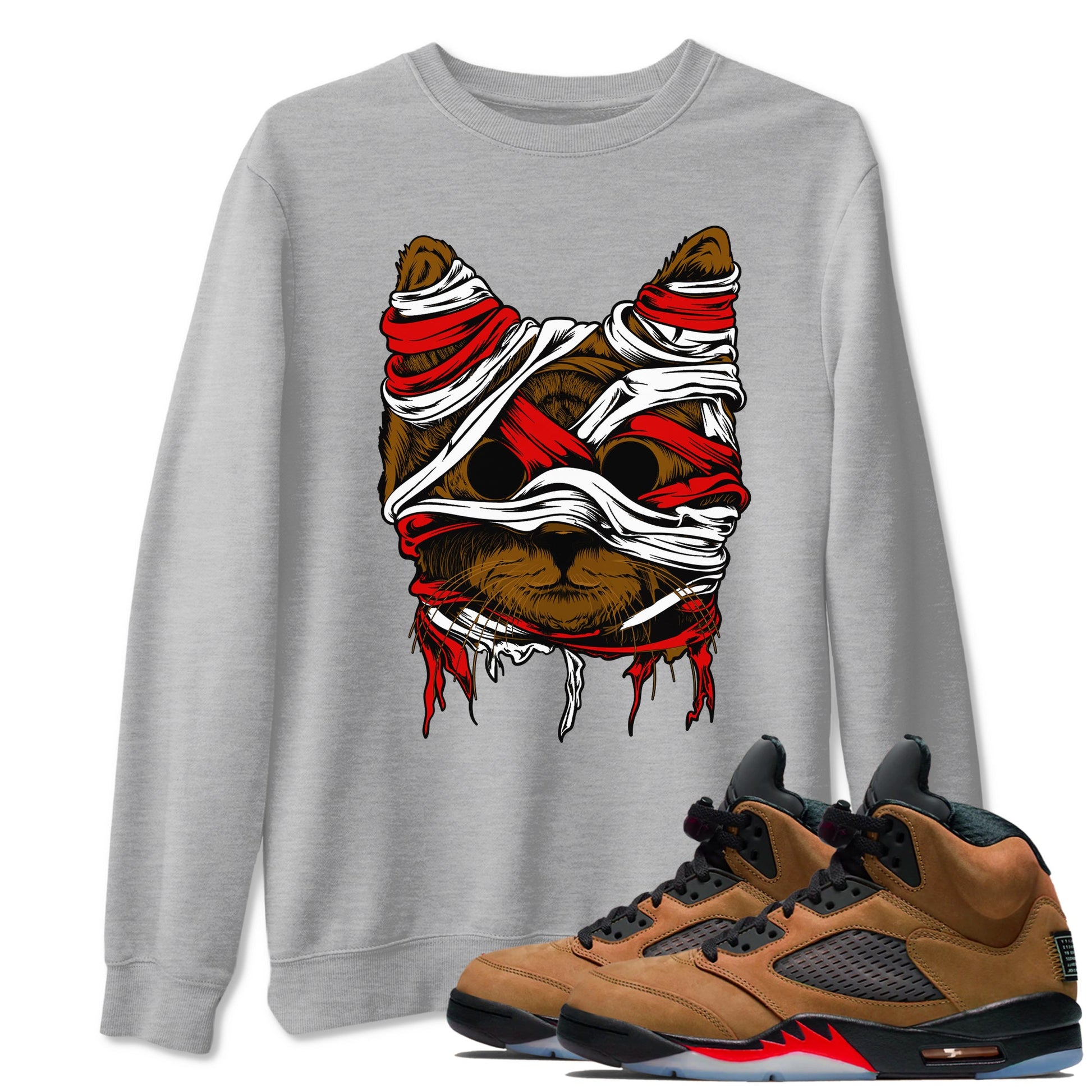 5s Archaeo Brown shirts to match jordans Cat Mummy unique Halloween sneaker tee Air Jordan 5 Archaeo Brown match shoes to clothes SNRT Sneaker Tees unisex cotton Heather Grey 1 shirts