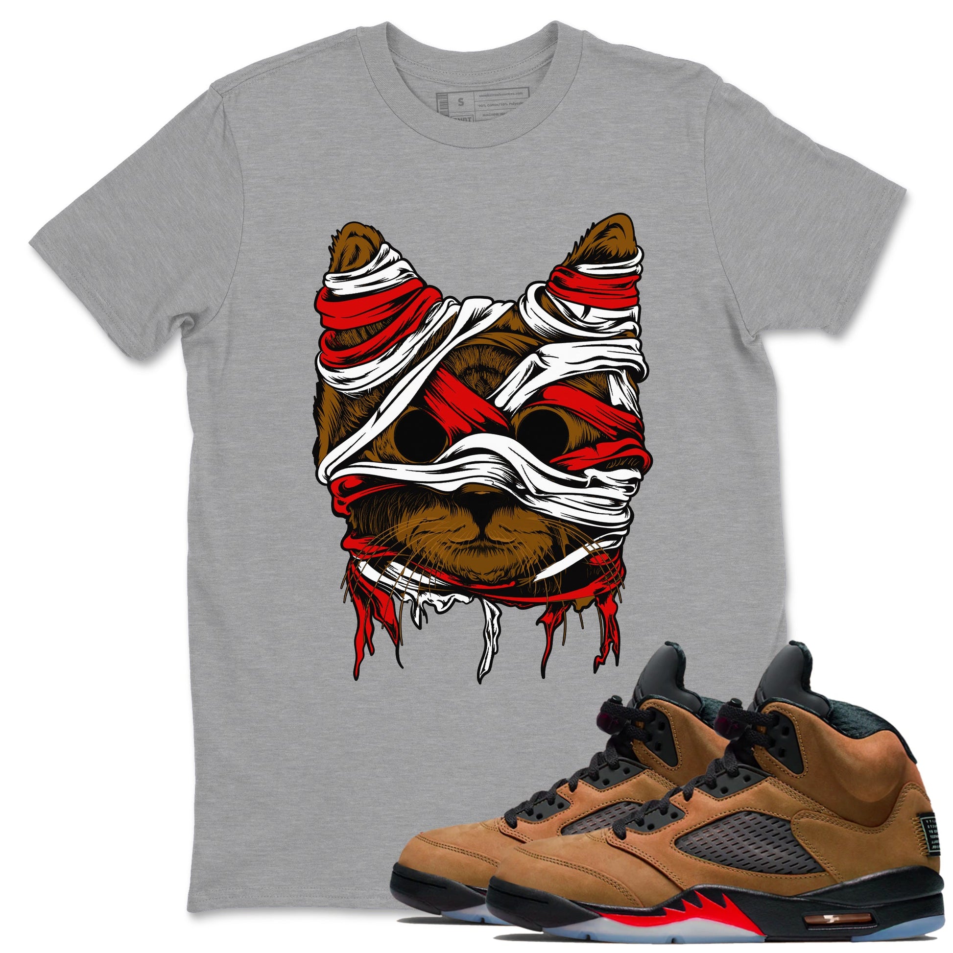 5s Archaeo Brown shirts to match jordans Cat Mummy unique Halloween sneaker tee Air Jordan 5 Archaeo Brown match shoes to clothes SNRT Sneaker Tees unisex cotton Heather Grey 1 shirts