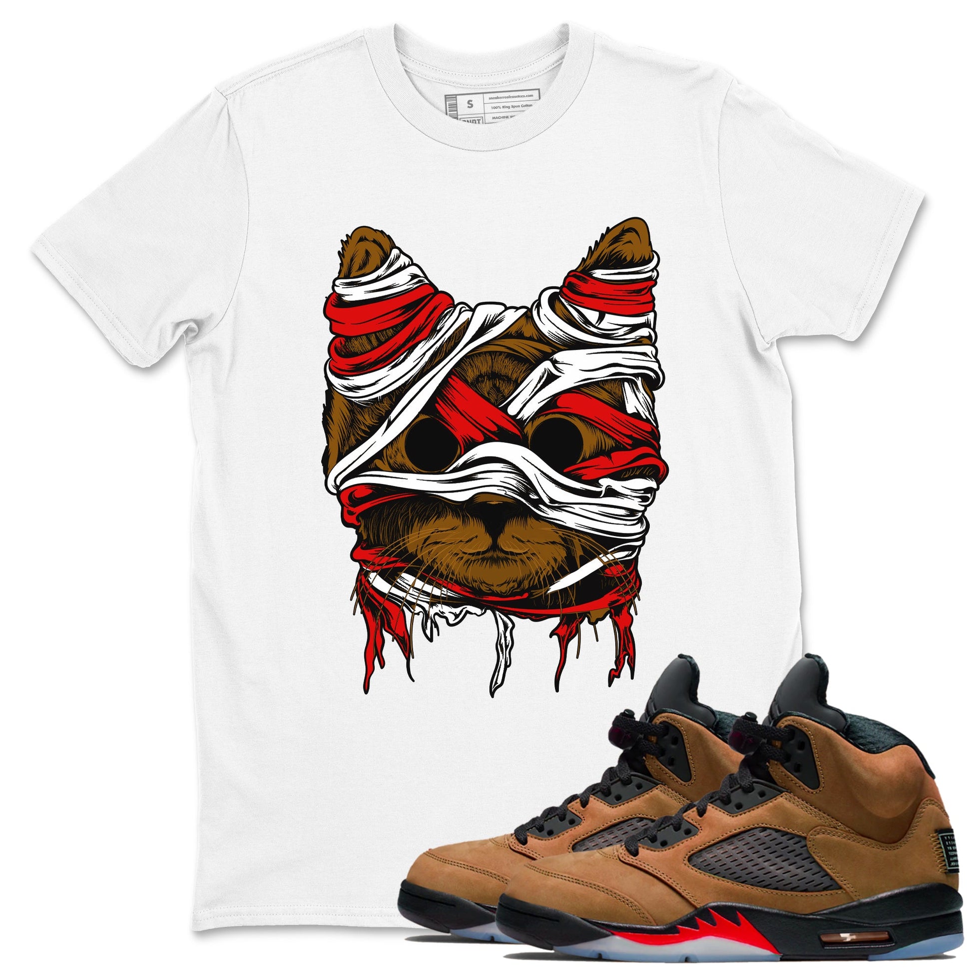 5s Archaeo Brown shirts to match jordans Cat Mummy unique Halloween sneaker tee Air Jordan 5 Archaeo Brown match shoes to clothes SNRT Sneaker Tees unisex cotton White 1 shirts