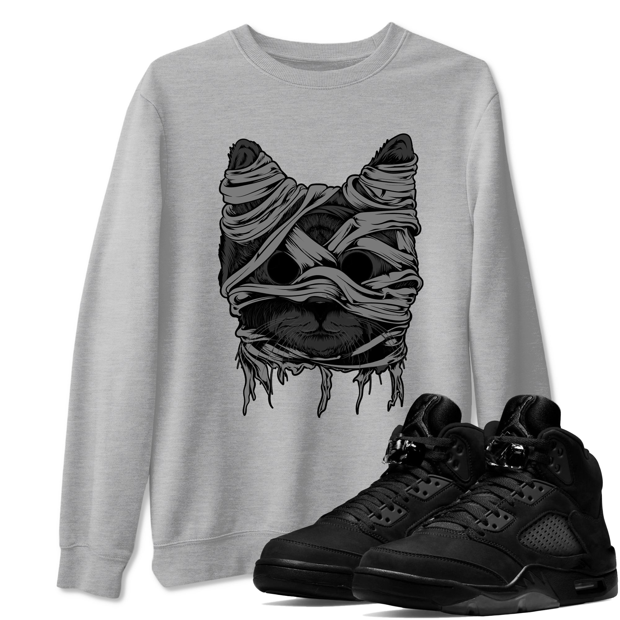 5s Black Cat shirts to match jordans Cat Mummy unique Halloween sneaker tee Air Jordan 5 Black Cat match shoes to clothes SNRT Sneaker Tees unisex cotton Heather Grey 1 shirts