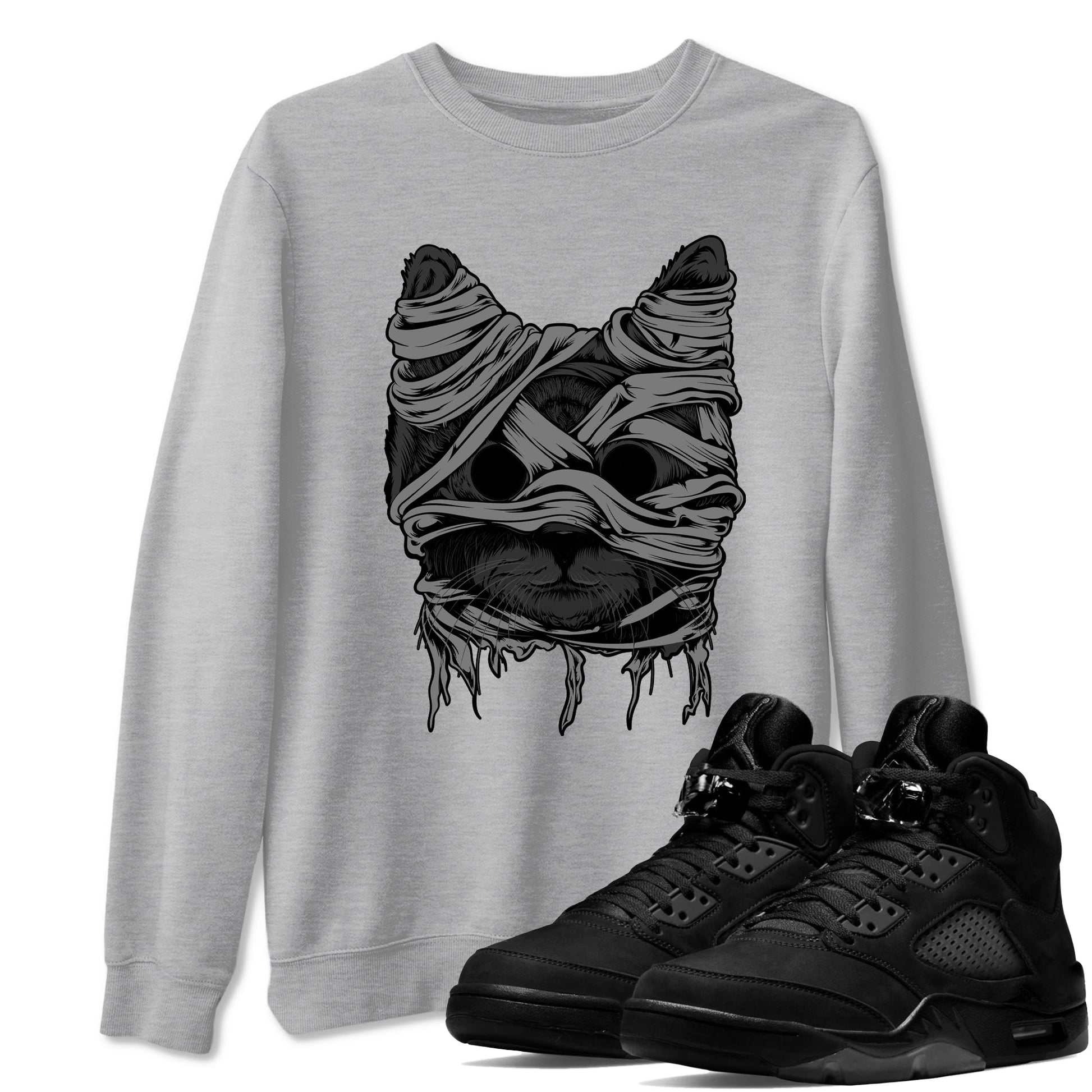 5s Black Cat shirts to match jordans Cat Mummy unique Halloween sneaker tee Air Jordan 5 Black Cat match shoes to clothes SNRT Sneaker Tees unisex cotton Heather Grey 1 shirts