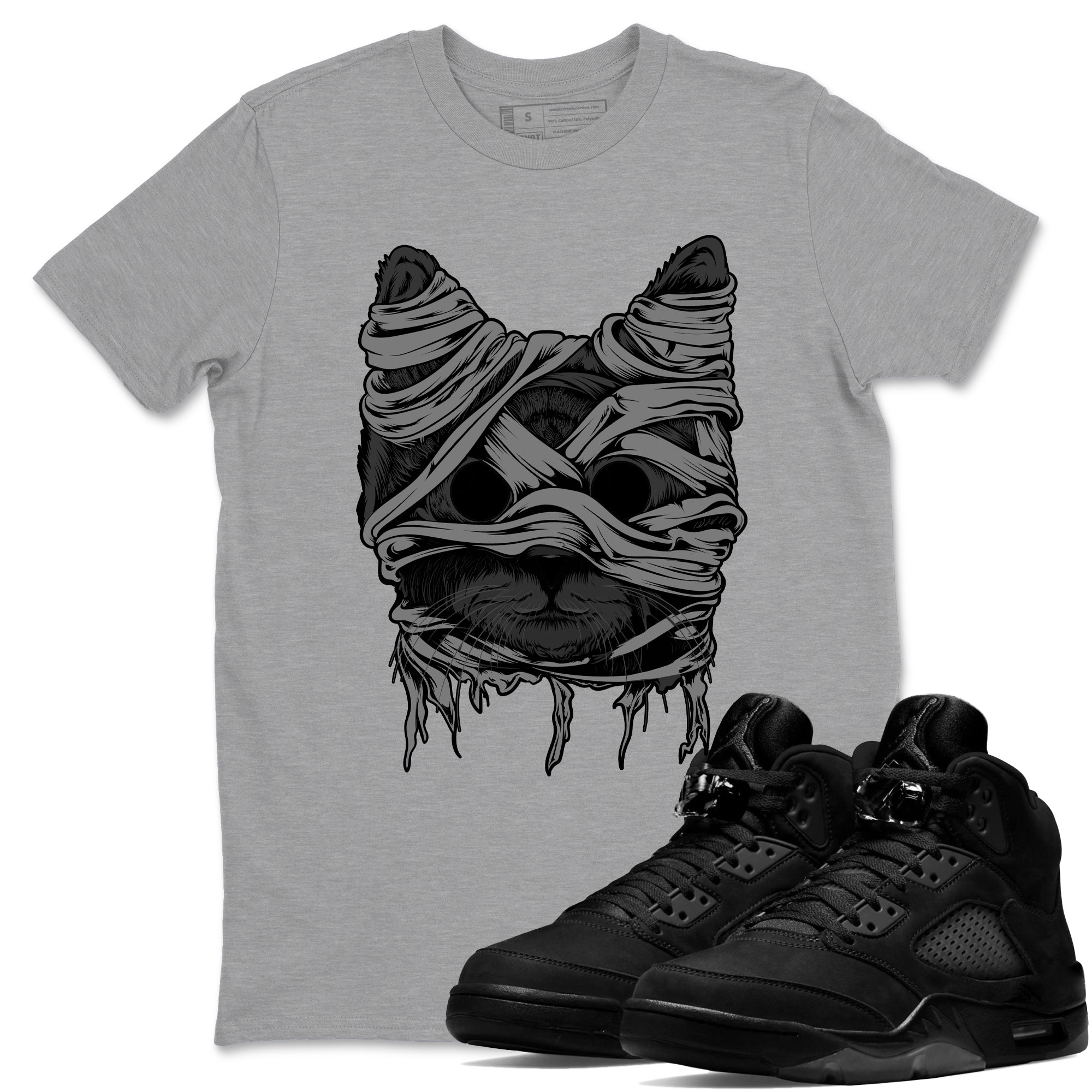 5s Black Cat shirts to match jordans Cat Mummy unique Halloween sneaker tee Air Jordan 5 Black Cat match shoes to clothes SNRT Sneaker Tees unisex cotton Heather Grey 1 shirts