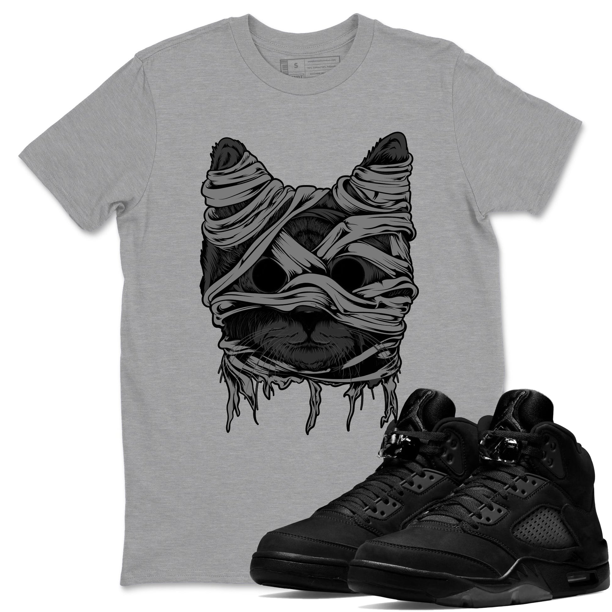 5s Black Cat shirts to match jordans Cat Mummy unique Halloween sneaker tee Air Jordan 5 Black Cat match shoes to clothes SNRT Sneaker Tees unisex cotton Heather Grey 1 shirts