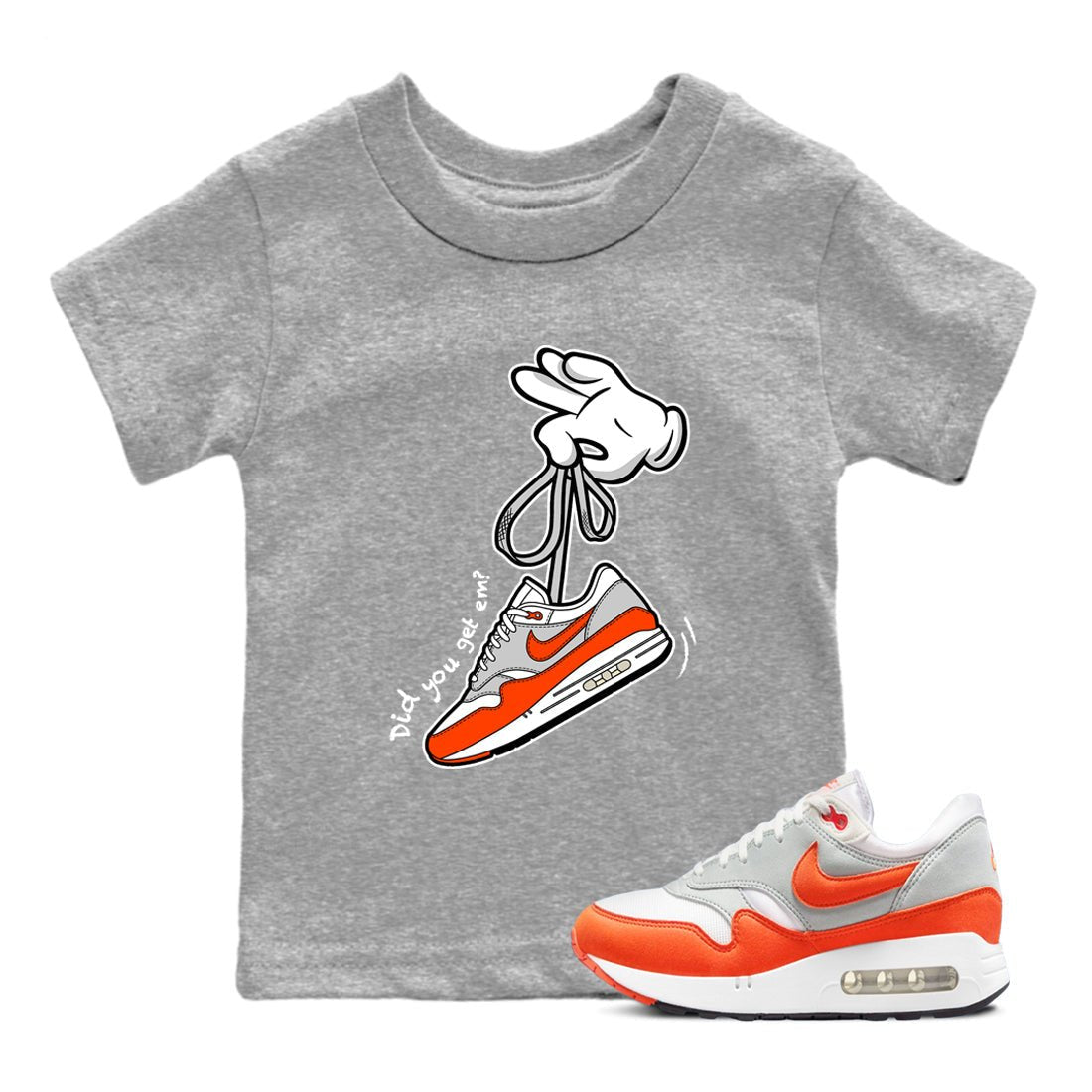 Air Max 1 OG '86 'Summit White and Cosmic Clay shirts to match jordans Catoon Hands sneaker match tees Air Max 1 Cosmic Clay match shoes to clothes SNRT Sneaker Tees Youth Baby Heather Grey 1 tee