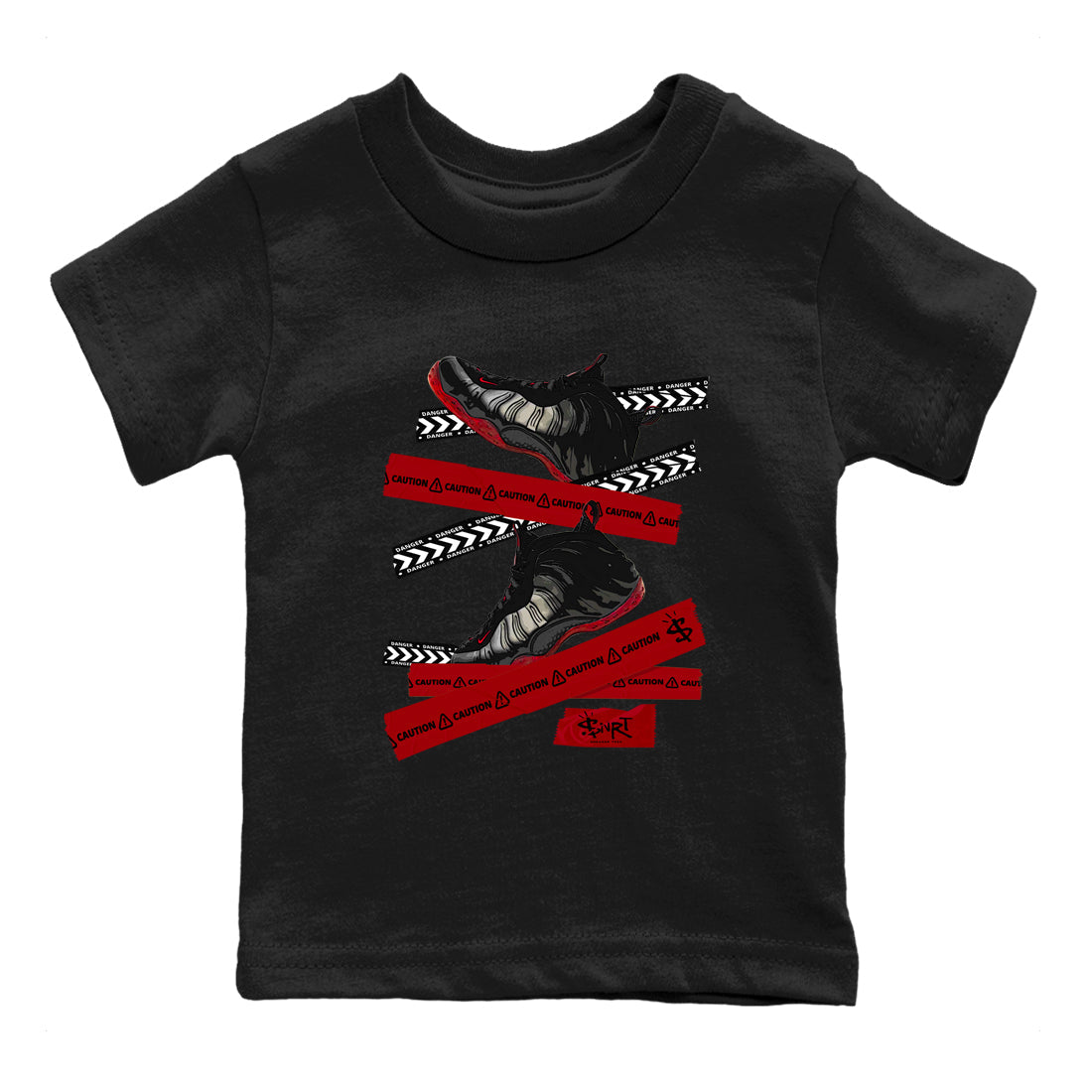 Sneaker Threads – Sneaker Threads To Match Air Foamposite Cough Drop Shoes – Caution Tape Kids T-Shirt Black 2