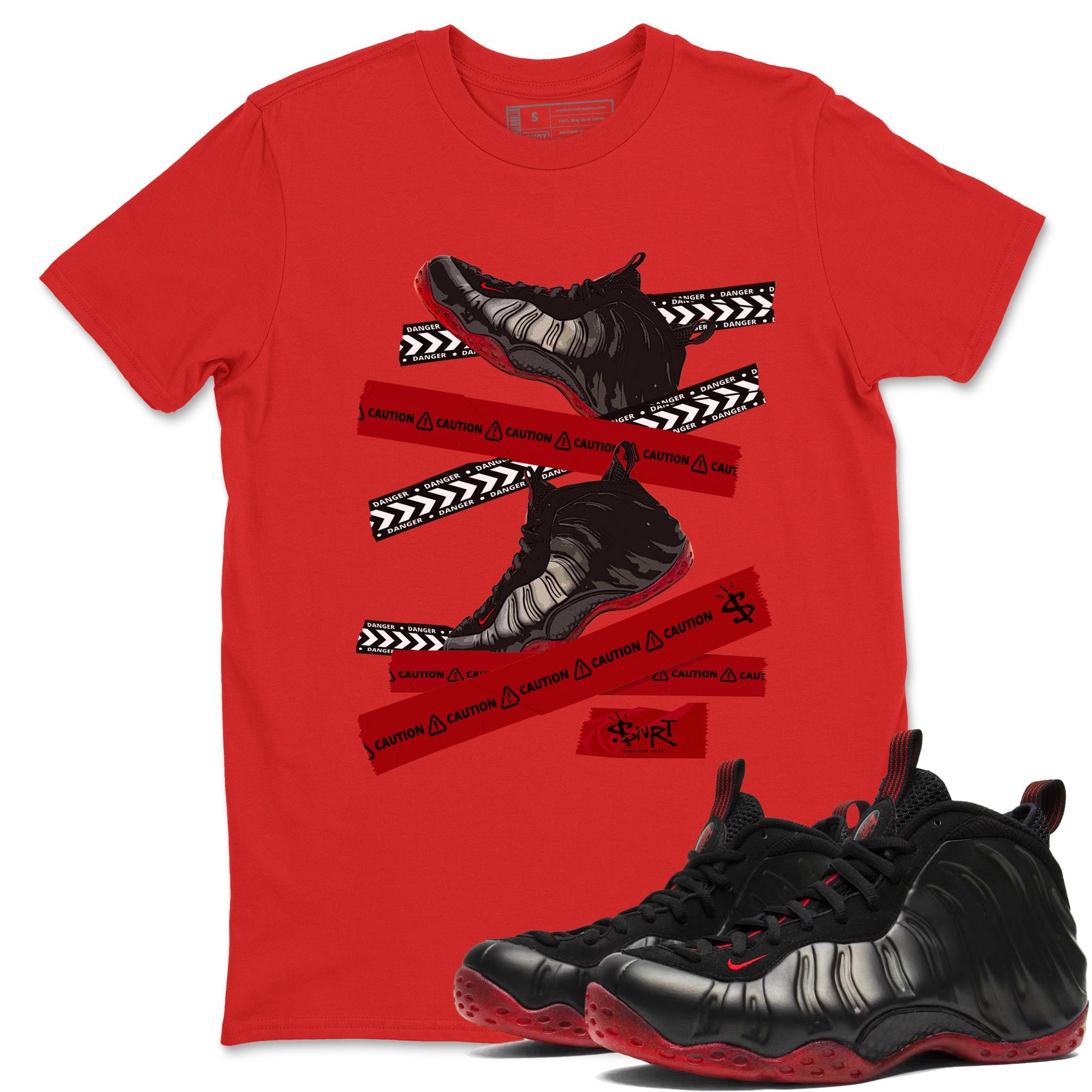 Sneaker Threads – Sneaker Threads To Match Air Foamposite Cough Drop Shoes – Caution Tape Tee Red 1