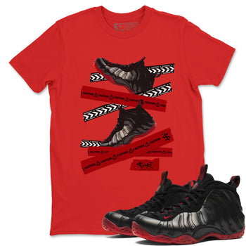 Sneaker Threads – Sneaker Threads To Match Air Foamposite Cough Drop Shoes – Caution Tape Tee Red 1